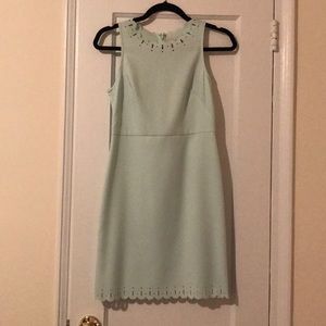 Loft laser cut scallop trim mint green dress